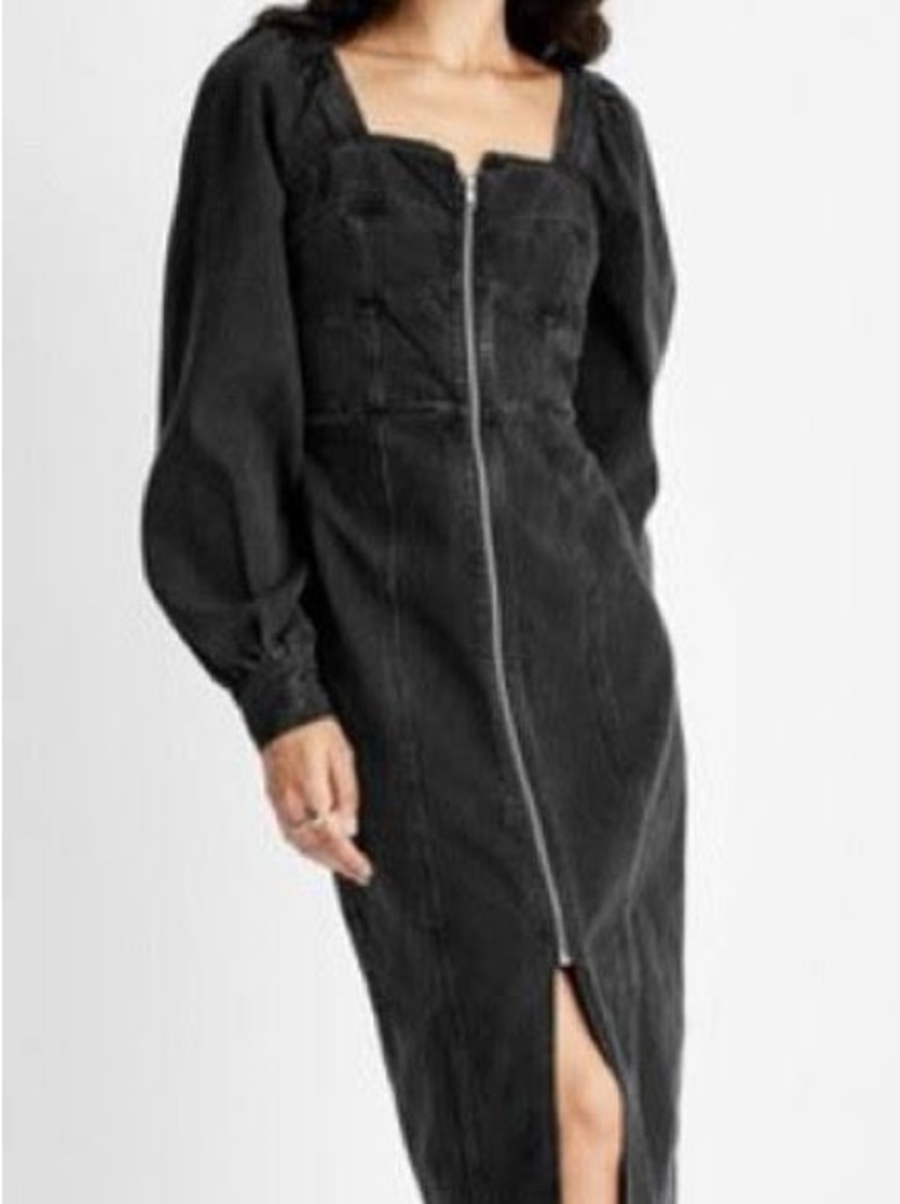 NWT Future Collective Kahlana Barfield Brown Black Denim Zip Up Dress 90s Style